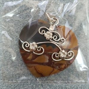Tiger Eye Stone Heart Pendant with Sterling Silver
